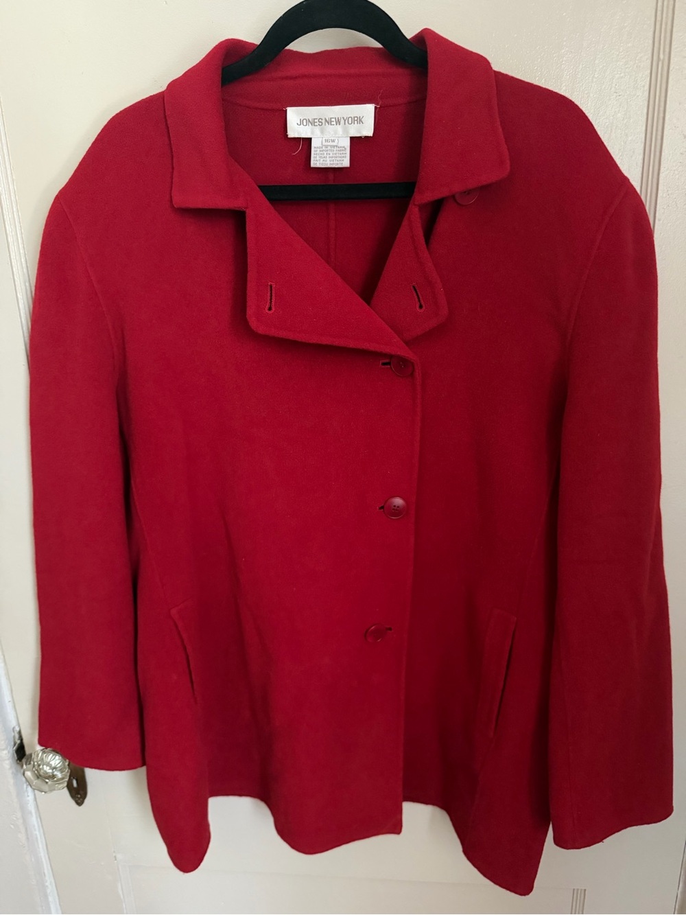 Jones New York Red Wool-Blend Single-Breasted Pea Coat